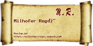 Milhofer Regő névjegykártya